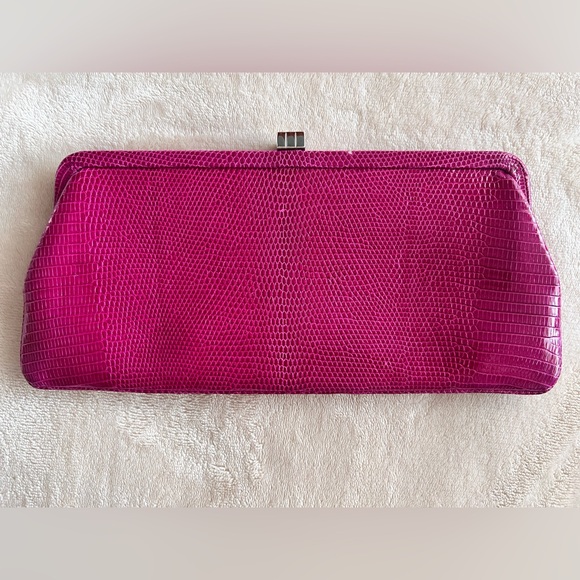 Lambertson Truex Orchid Pink Exotic Skin Genuine Lizard Clutch w/tag $1990 - Picture 5 of 11